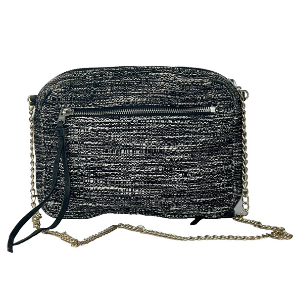 AllSaints Cotton Chain Crossbody Bag Knit Lamb Leather Trim - Picture 1 of 14